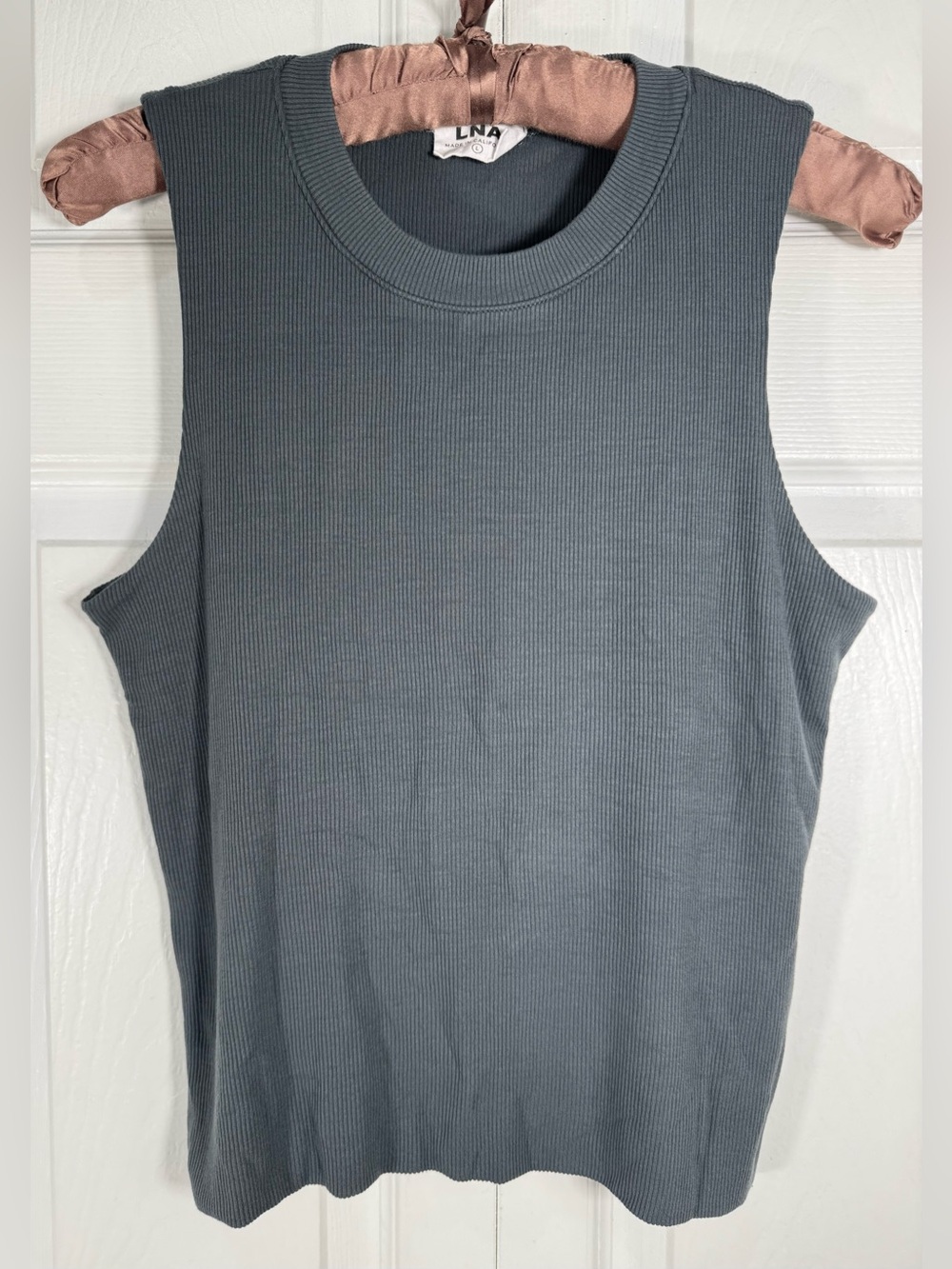 LNA Double Layer Ribbed Tank Top Dark Sage Green Size L